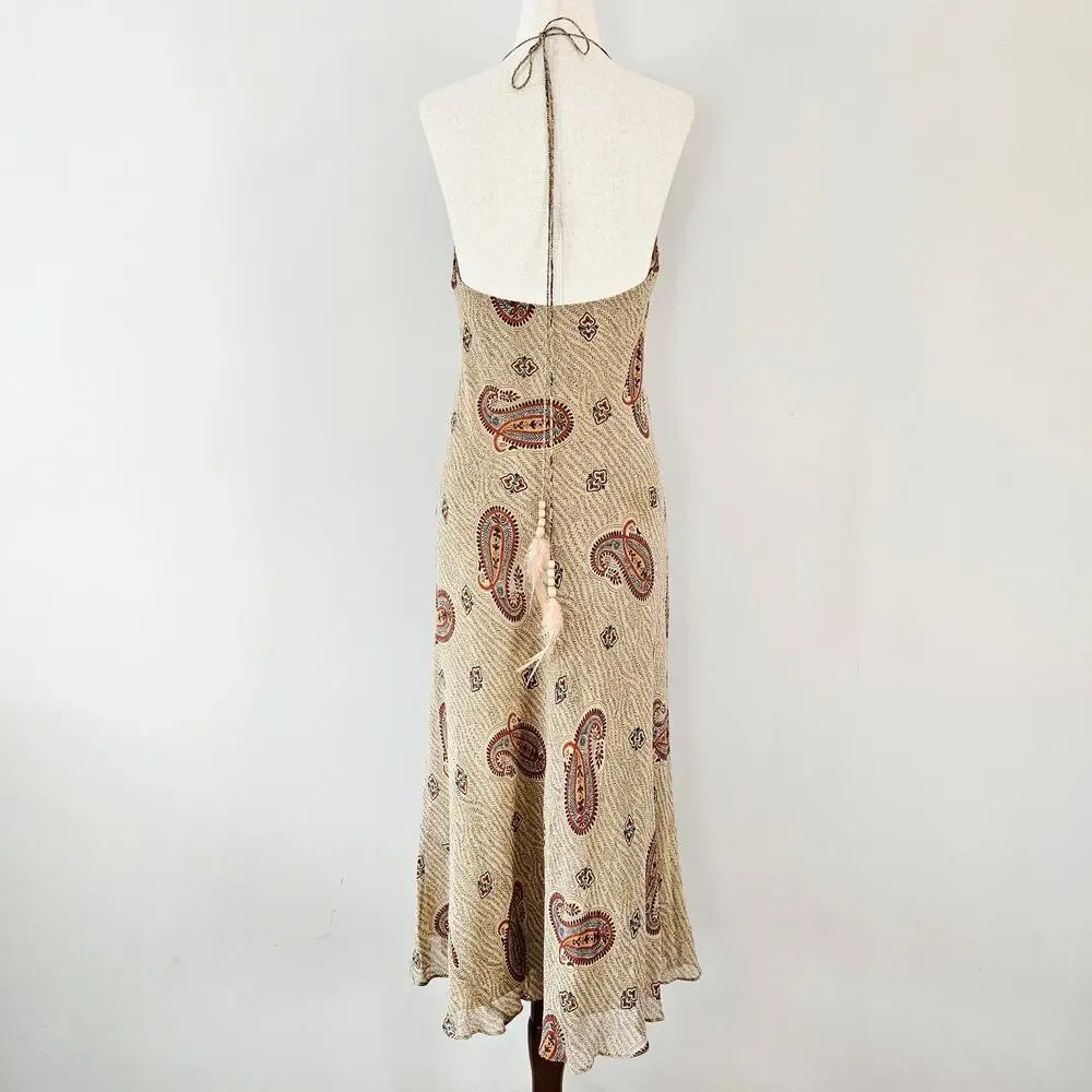Y2k Silk Ralph Lauren Maxi Dress Halter Fairycore Boho - Size Small - Picture 2 of 8